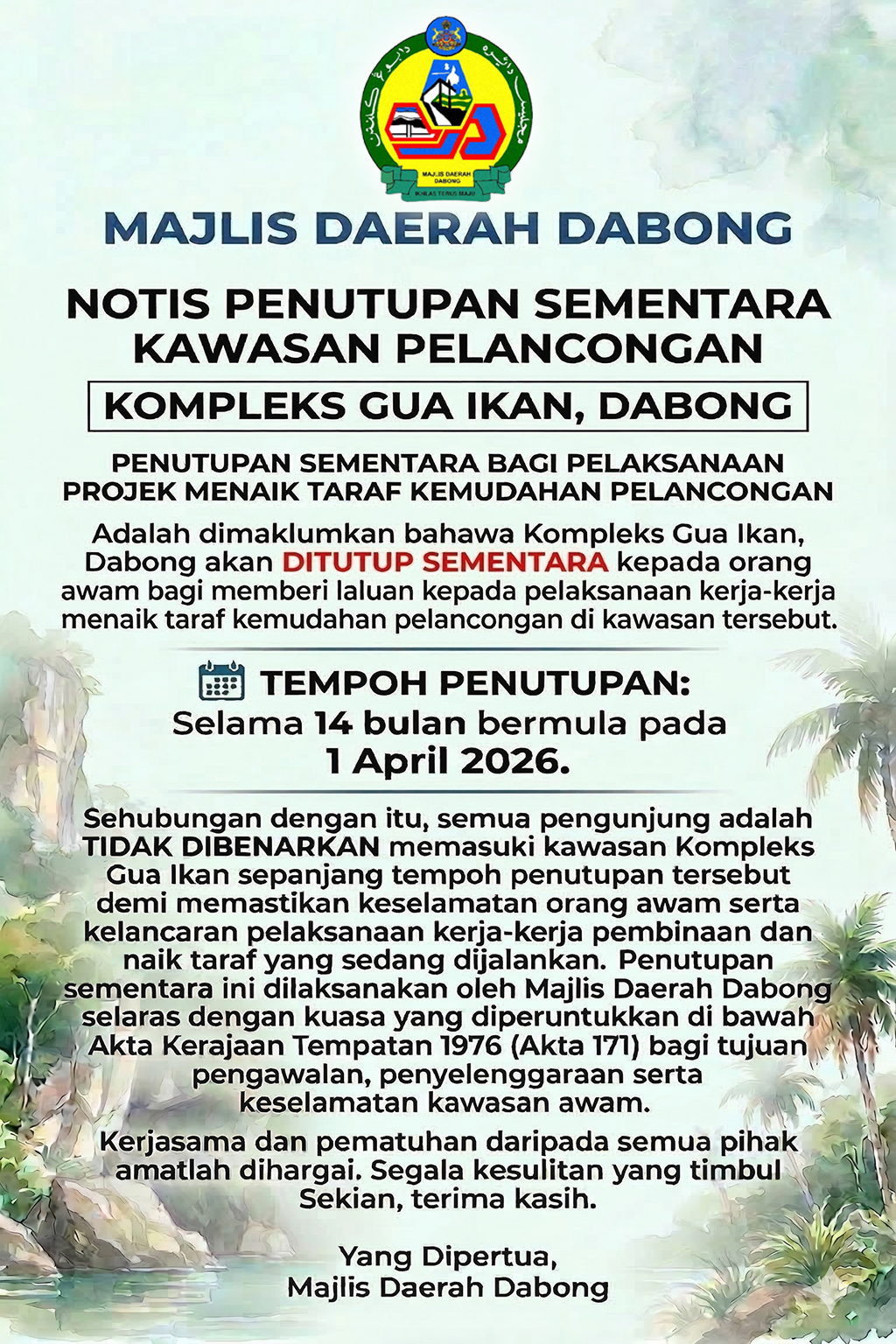 𝐍𝐎𝐓𝐈𝐒 𝐏𝐄𝐍𝐔𝐓𝐔𝐏𝐀𝐍 𝐒𝐄𝐌𝐄𝐍𝐓𝐀𝐑𝐀 𝐊𝐀𝐖𝐀𝐒𝐀𝐍 𝐏𝐄𝐋𝐀𝐍𝐂𝐎𝐍𝐆𝐀𝐍  𝐊𝐎𝐌𝐏𝐋𝐄𝐊𝐒 𝐆𝐔𝐀 𝐈𝐊𝐀𝐍