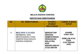 MEMBEKAL DAN MENYEDIAKAN TONG SAMPAH BAGI MAJLIS DAERAH DABONG